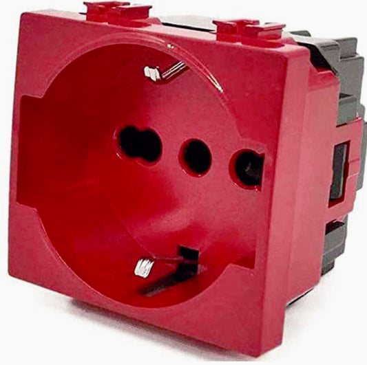 Presa Schuko 16A 2P – Colore rosso, compatibile con Vimar Plana - ambraled