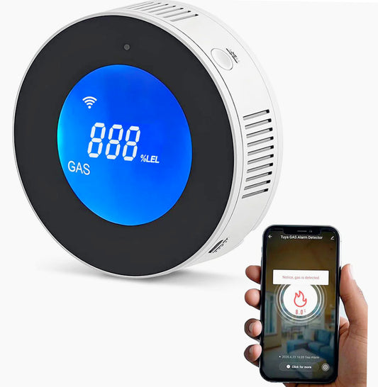 Rilevatore di gas intelligente Wi-Fi con allarme e connessione App – compatibile Alexa e Google