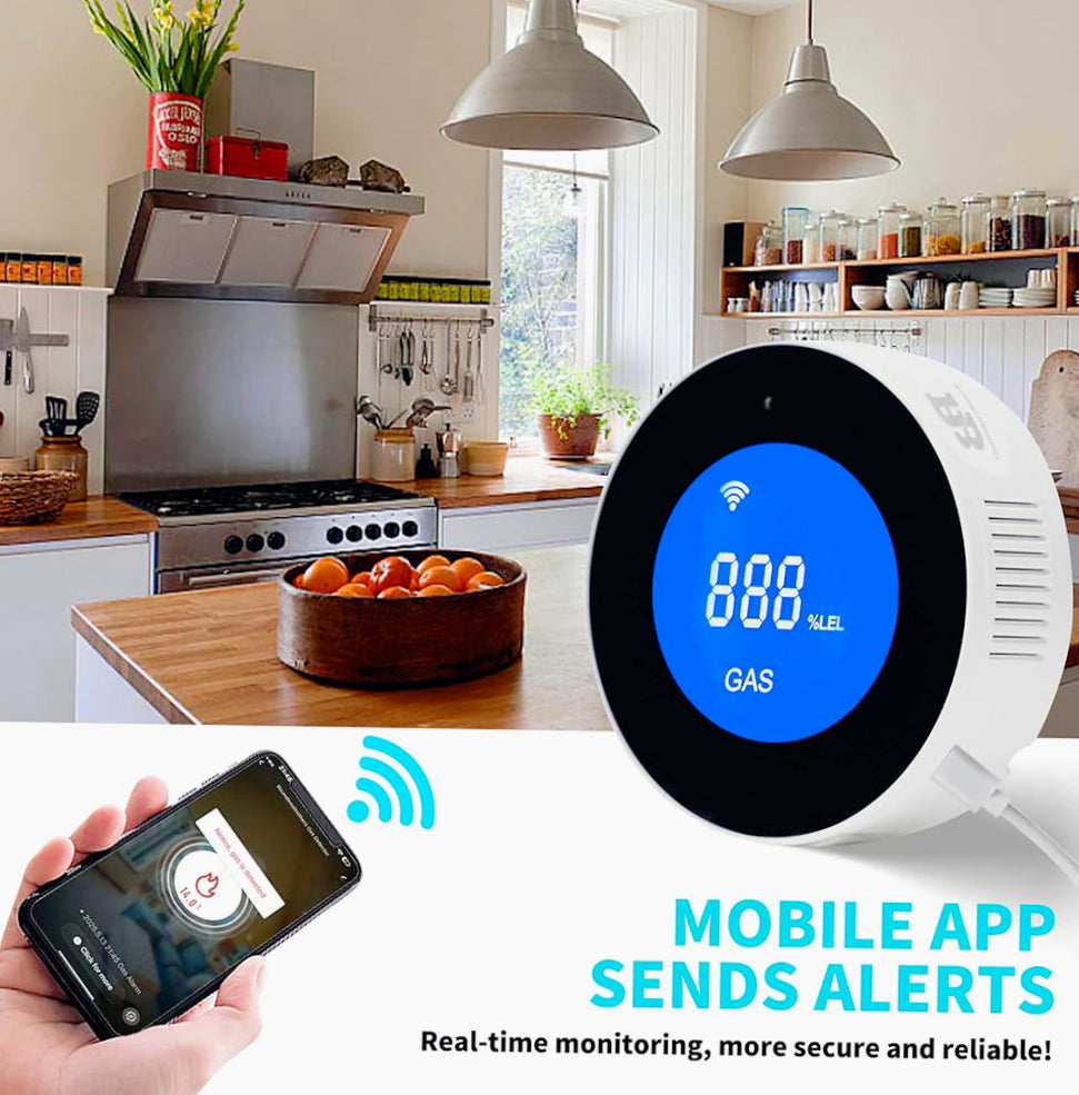 Rilevatore di gas intelligente Wi-Fi con allarme e connessione App – compatibile Alexa e Google