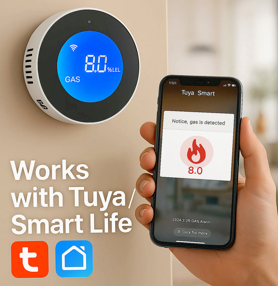 Rilevatore di gas intelligente Wi-Fi con allarme e connessione App – compatibile Alexa e Google