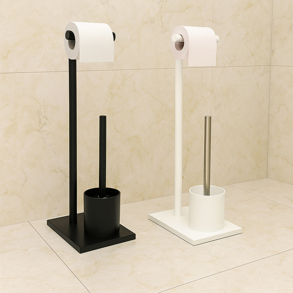 Piantana porta rotolo e scopino moderno per bagno salvaspazio da terra - ambraled