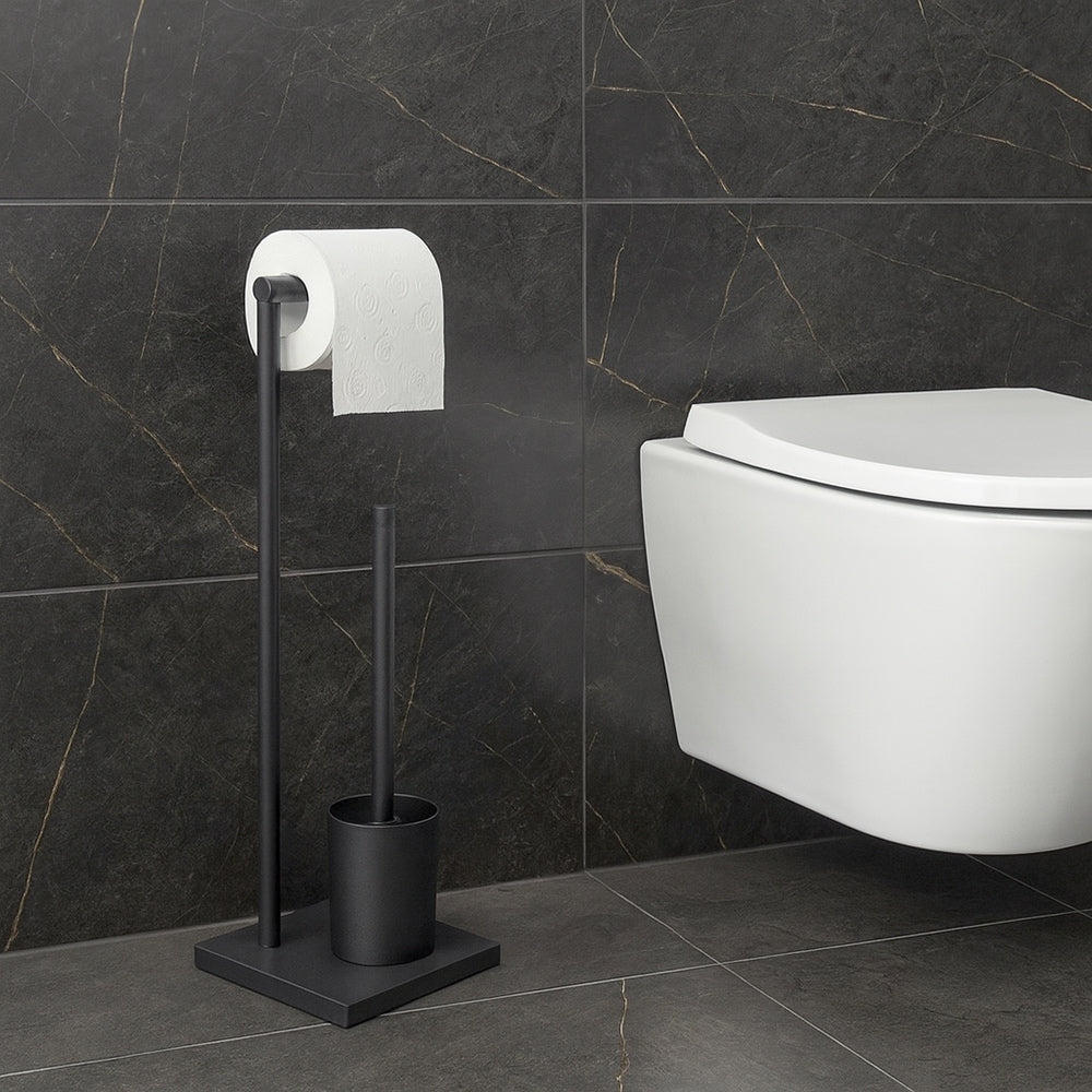 Piantana porta rotolo e scopino moderno per bagno salvaspazio da terra - ambraled
