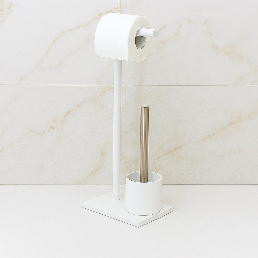Piantana porta rotolo e scopino moderno per bagno salvaspazio da terra - ambraled