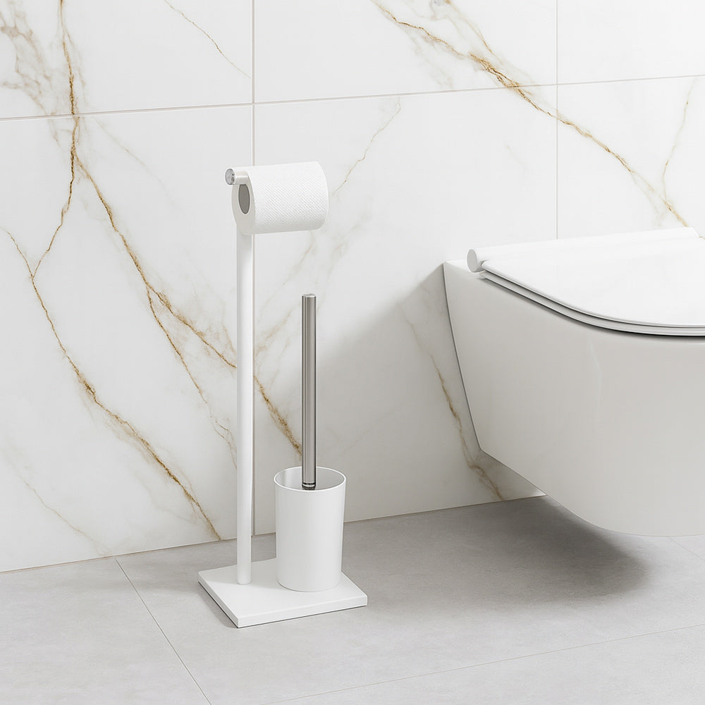 Piantana porta rotolo e scopino moderno per bagno salvaspazio da terra - ambraled