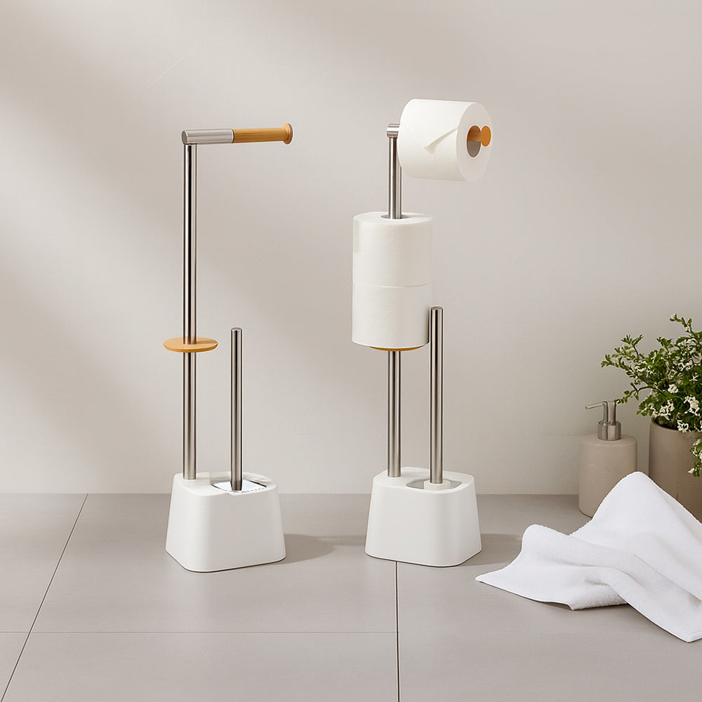 Piantana porta rotolo e scopino minimal per bagno salvaspazio da terra - ambraled