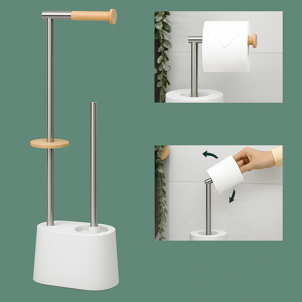 Piantana porta rotolo e scopino minimal per bagno salvaspazio da terra - ambraled