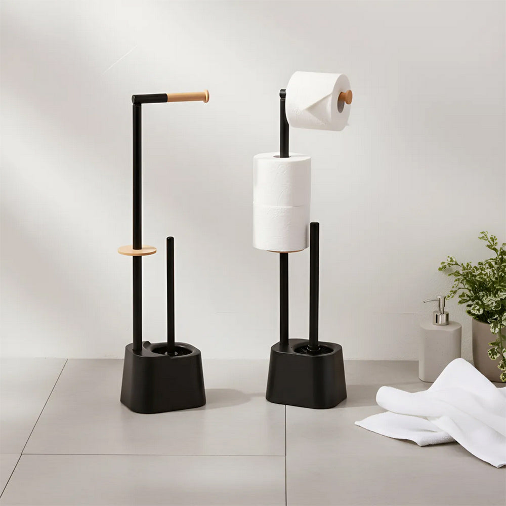 Piantana porta rotolo e scopino minimal per bagno salvaspazio da terra - ambraled