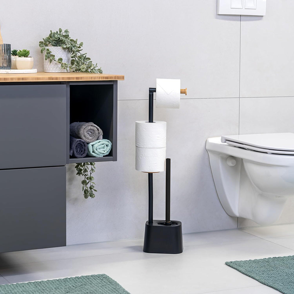 Piantana porta rotolo e scopino minimal per bagno salvaspazio da terra - ambraled