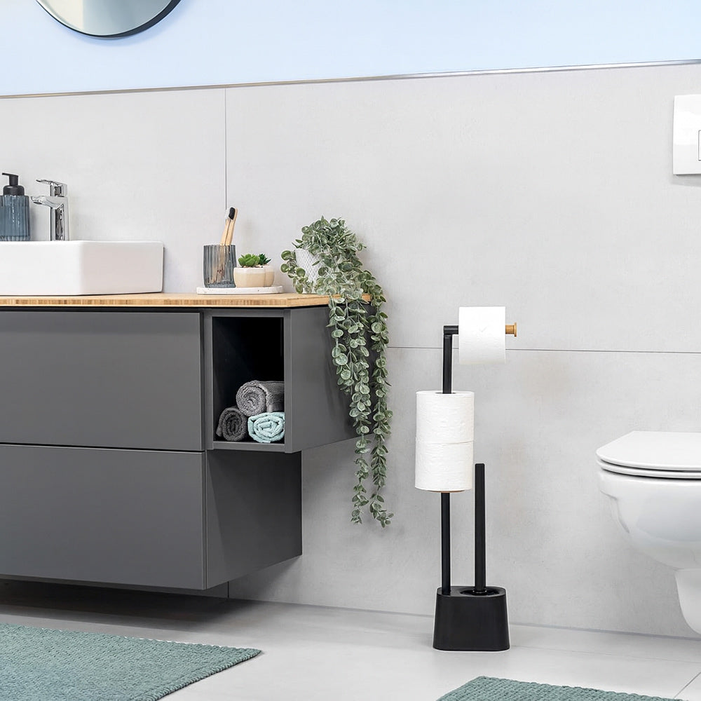 Piantana porta rotolo e scopino minimal per bagno salvaspazio da terra - ambraled