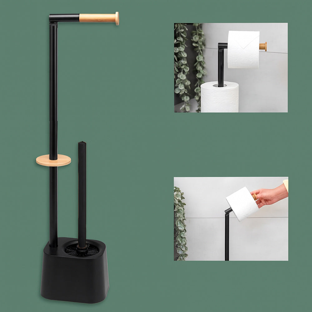 Piantana porta rotolo e scopino minimal per bagno salvaspazio da terra - ambraled