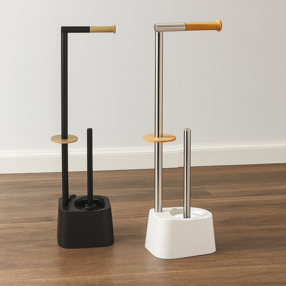 Piantana porta rotolo e scopino minimal per bagno salvaspazio da terra - ambraled