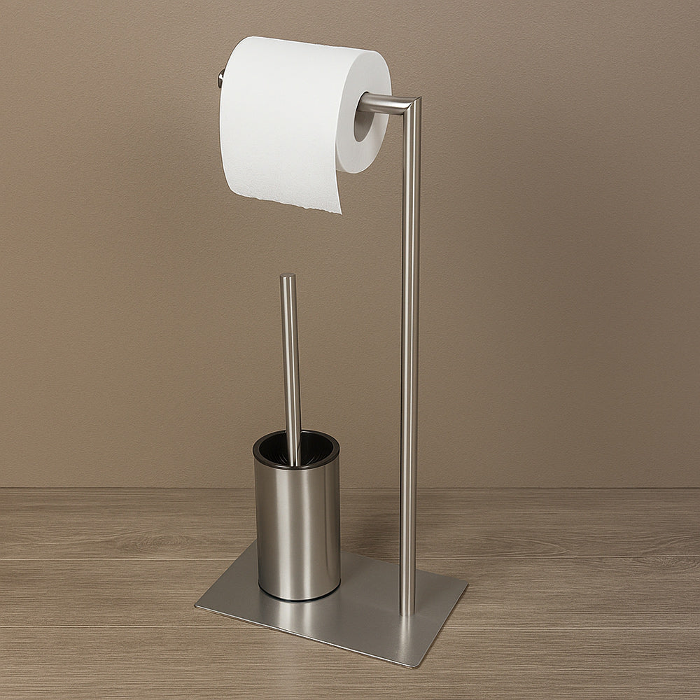 Piantana porta rotolo e scopino per bagno da terra metallo lucido - ambraled