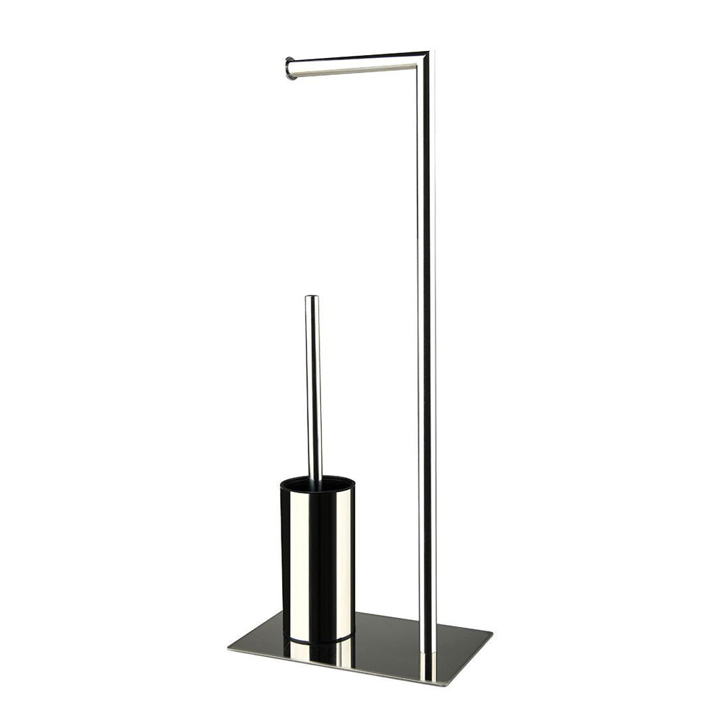 Piantana porta rotolo e scopino per bagno da terra metallo lucido - ambraled