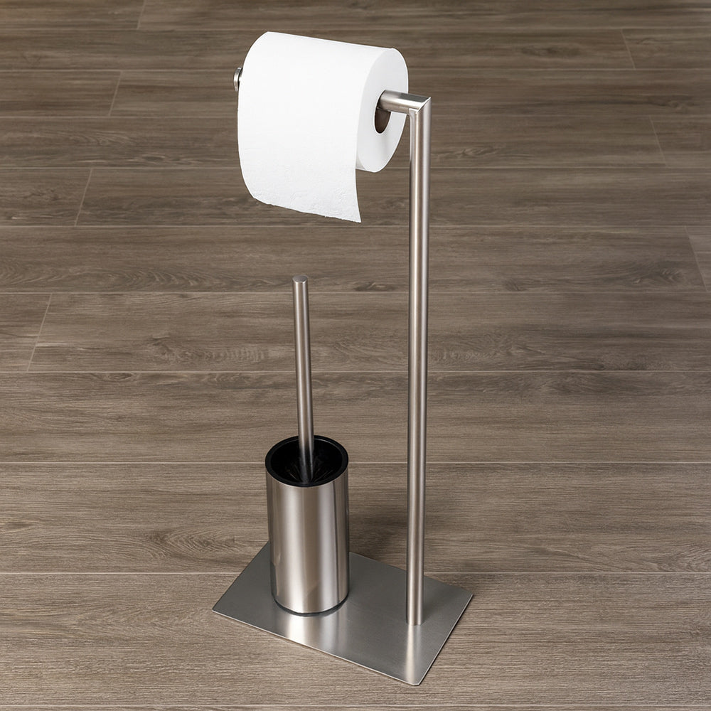 Piantana porta rotolo e scopino per bagno da terra metallo lucido - ambraled