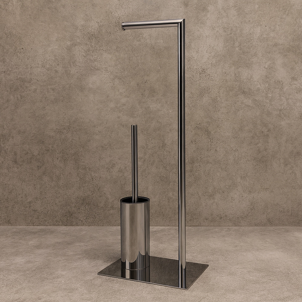 Piantana porta rotolo e scopino per bagno da terra metallo lucido - ambraled