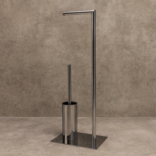 Piantana porta rotolo e scopino per bagno da terra metallo lucido - ambraled