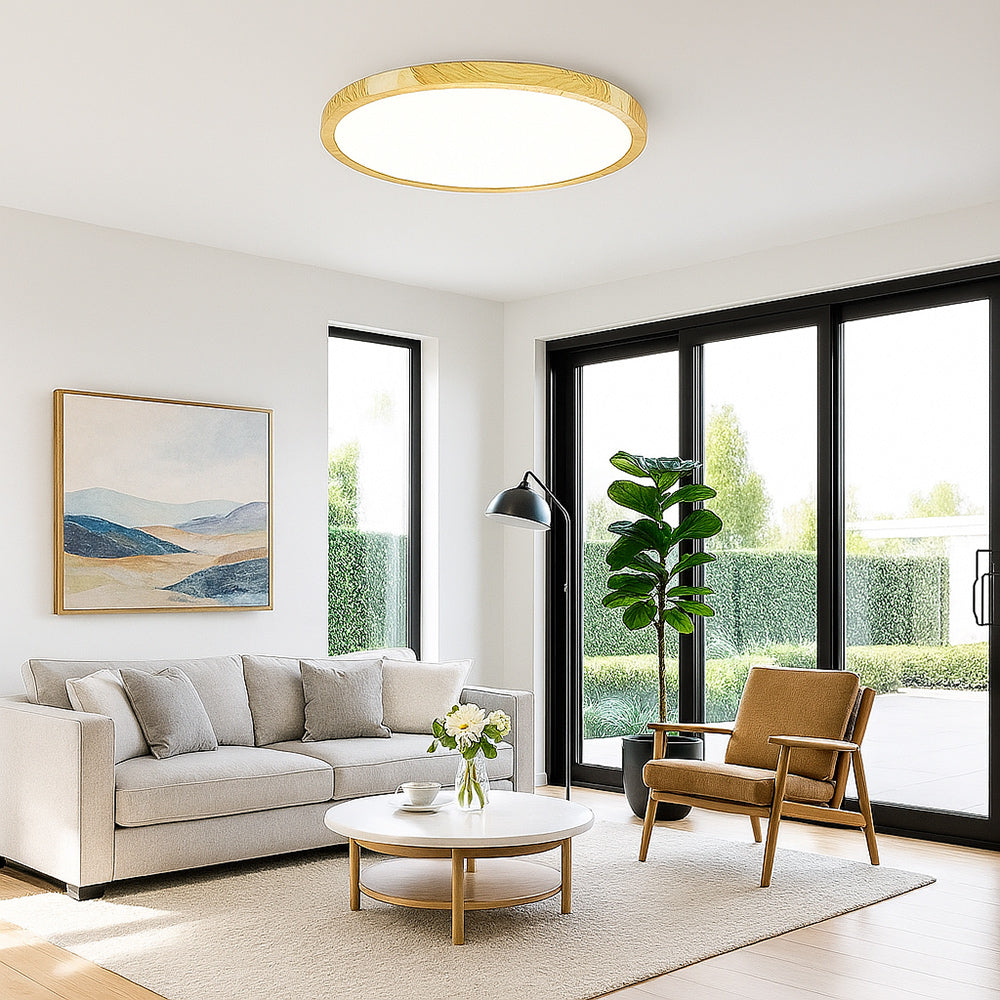 Plafoniera led ultra slim 18 24 36 45 watt tecnologia CCT colore legno - ambraled