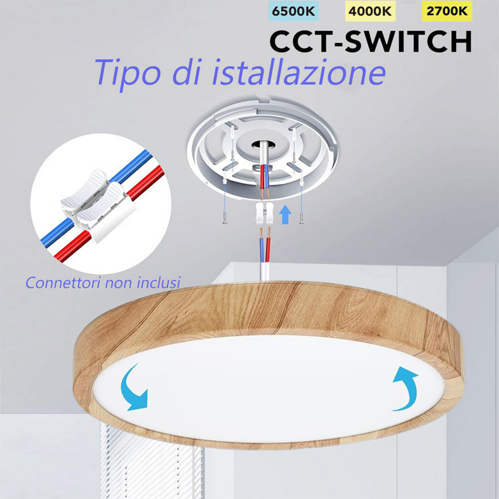 Plafoniera led ultra slim 18 24 36 45 watt tecnologia CCT colore legno - ambraled