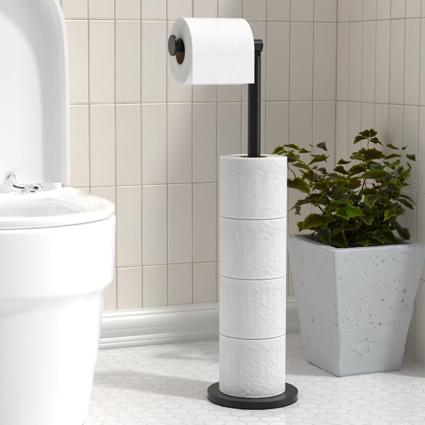 Piantana porta rotolo da terra con vano scorta per bagno da terra - ambraled