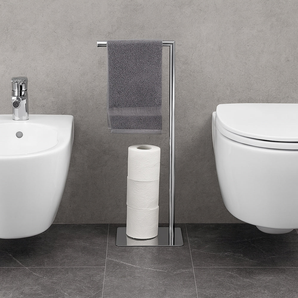Piantana porta rotolo da terra porta asciugamani in metallo da bagno - ambraled