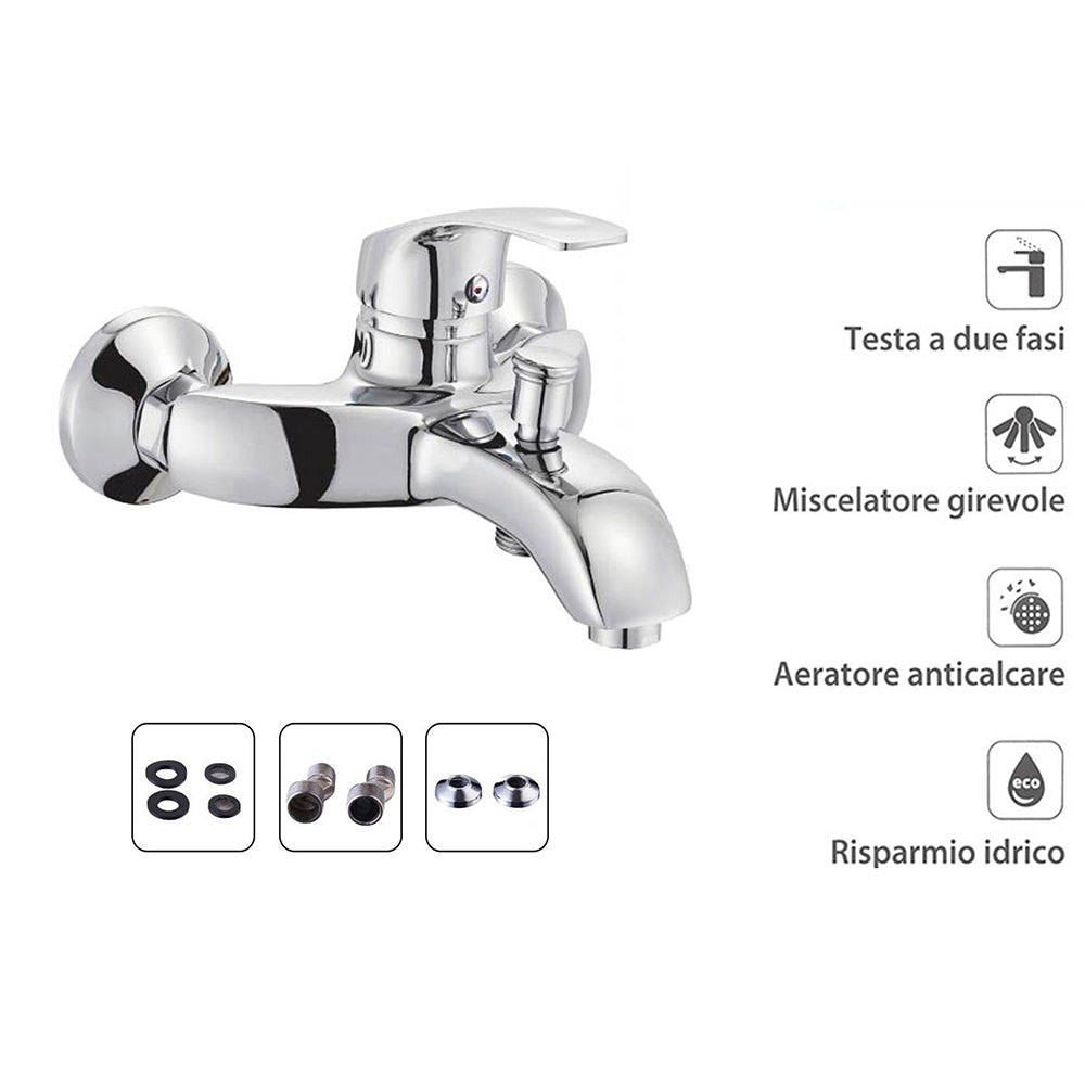 Rubinetto per vasca da bagno a parete in ottone cromato modello Napoli