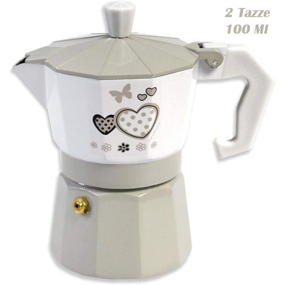 Caffettiera shabby chic fango & bianco – moka 1/2/3 tazze in alluminio - ambraled
