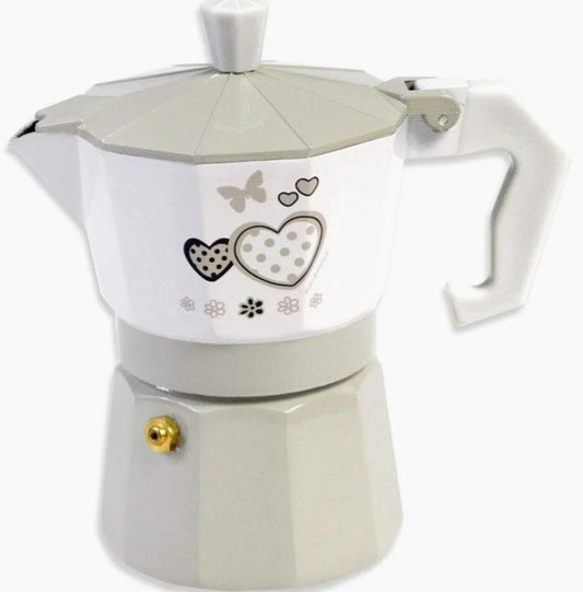 Caffettiera shabby chic fango & bianco – moka 1/2/3 tazze in alluminio - ambraled