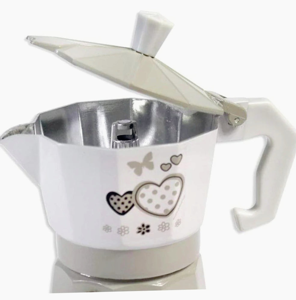 Caffettiera shabby chic fango & bianco – moka 1/2/3 tazze in alluminio - ambraled