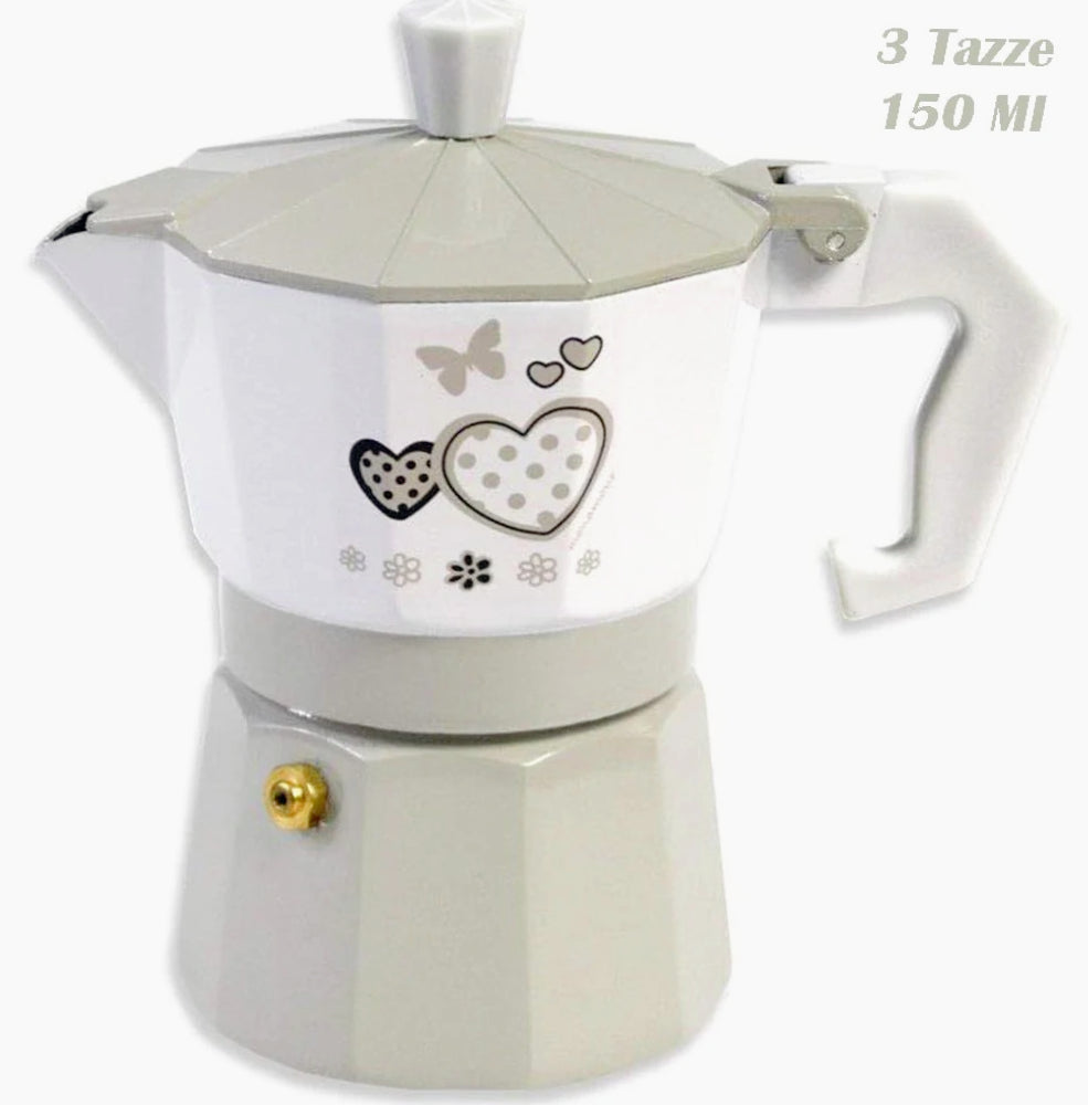 Caffettiera shabby chic fango & bianco – moka 1/2/3 tazze in alluminio - ambraled