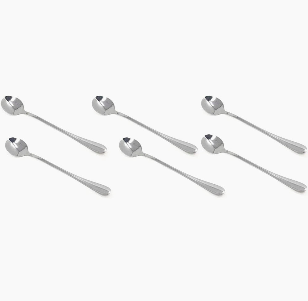 Set 6 cucchiaini da cocktail in acciaio inox, manico lungo, posate da bar - ambraled