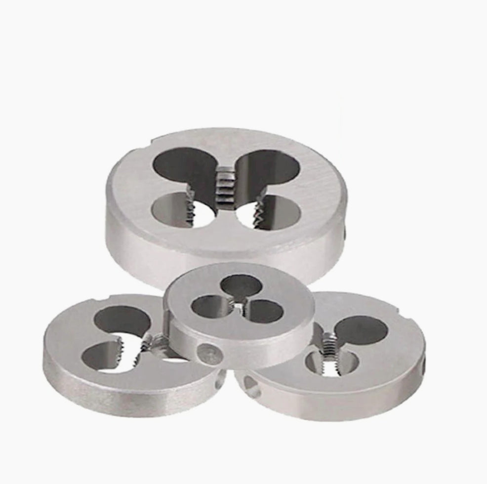 Set 4 filiere tonde per filettature metriche M4-M8, acciaio - ambraled