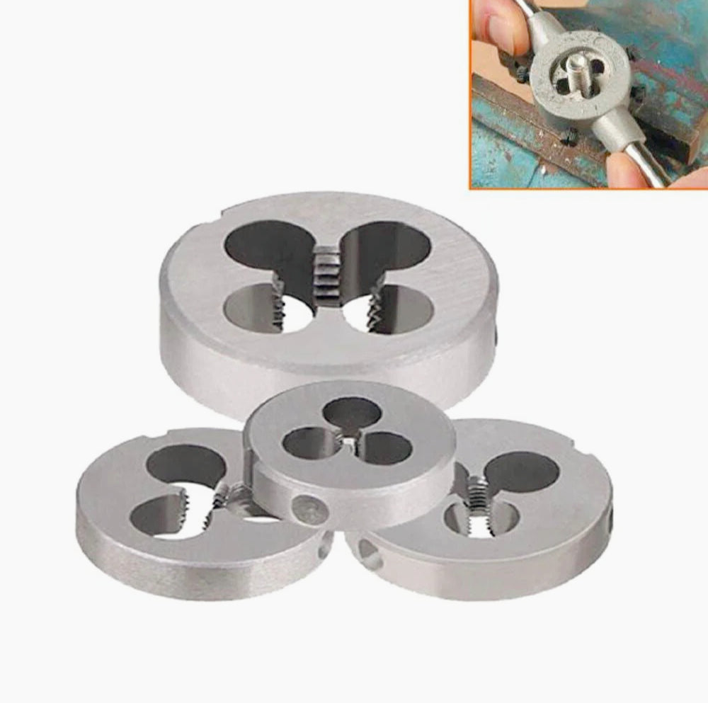 Set 4 filiere tonde per filettature metriche M4-M8, acciaio - ambraled
