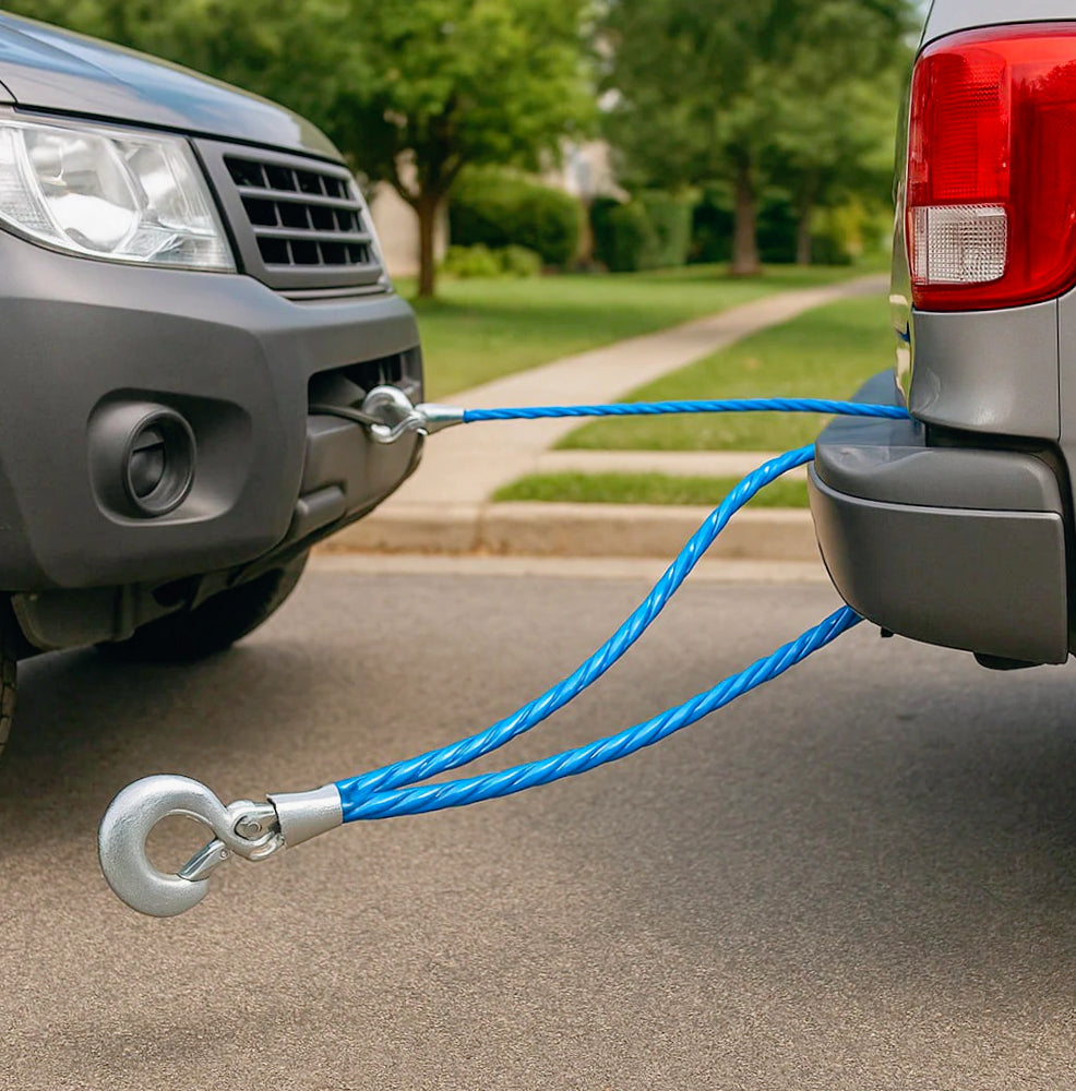 Fune traino acciaio 10mm x 4m – con 2 ganci e moschettoni - ambraled