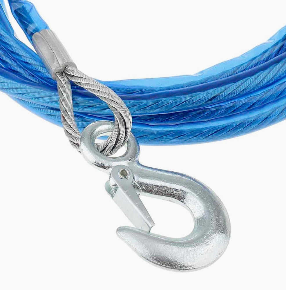 Fune traino acciaio 10mm x 4m – con 2 ganci e moschettoni - ambraled