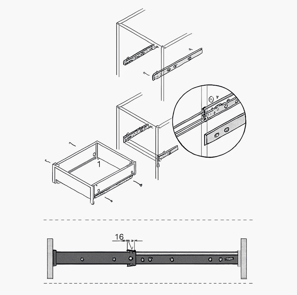 Set 2 guide bianche per cassetti scorrevoli a rullo, con fissaggio laterale - ambraled