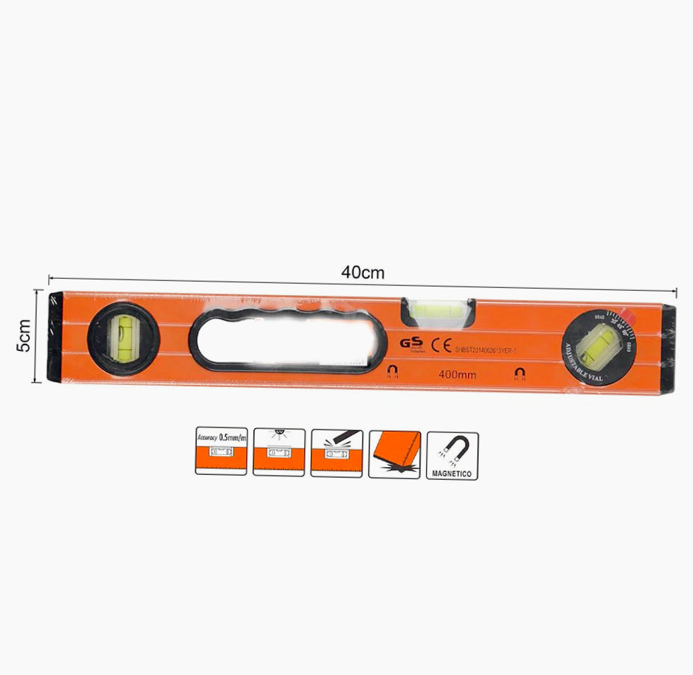 Livella a bolla magnetica 45° – Precisione 0,5 mm/m, lunghezza 40 cm - ambraled