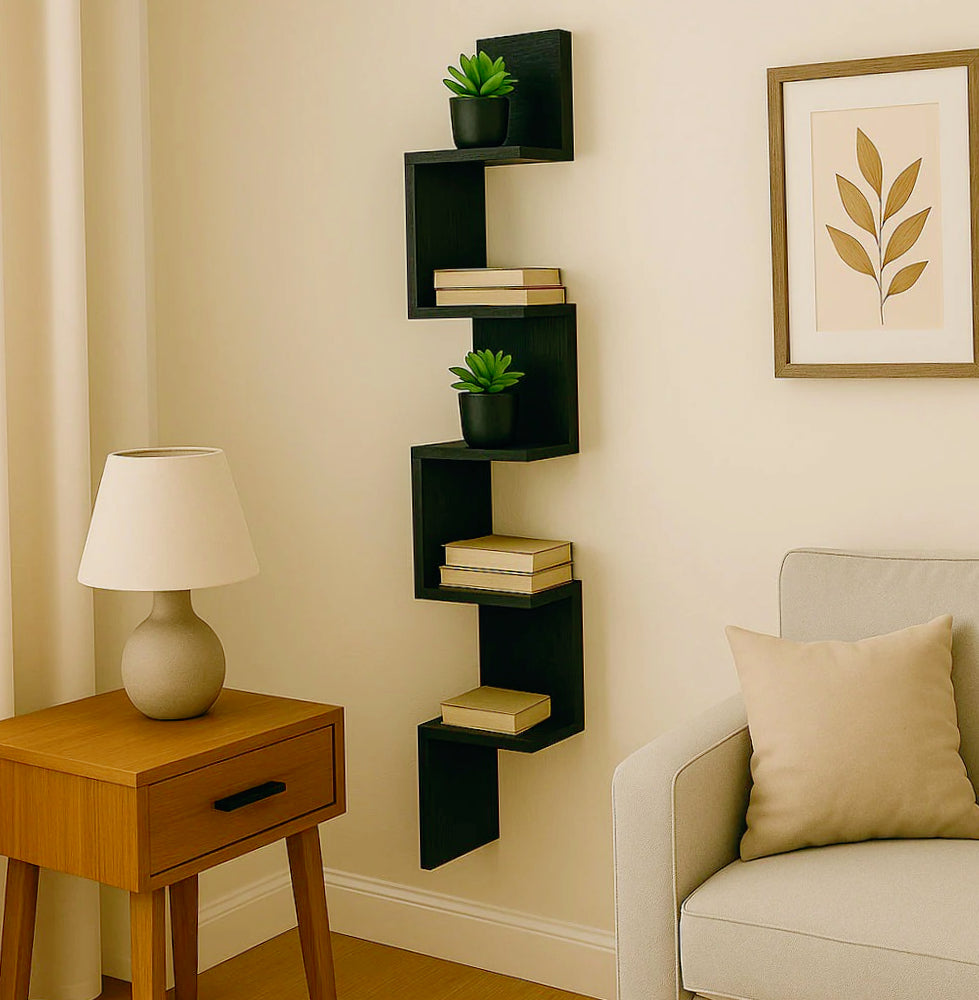 Mensola angolare MDF – 5 ripiani verticale a zig-zag - ambraled