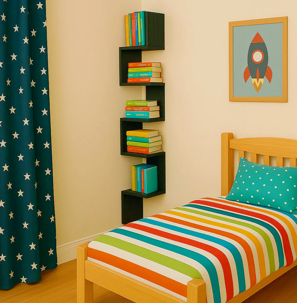 Mensola angolare MDF – 5 ripiani verticale a zig-zag - ambraled