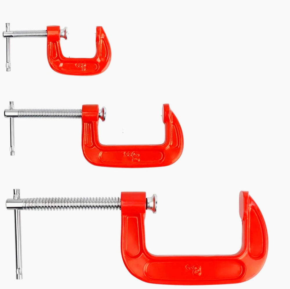 Set 3 morsetti a C in acciaio al carbonio per carpenteria e legno - ambraled