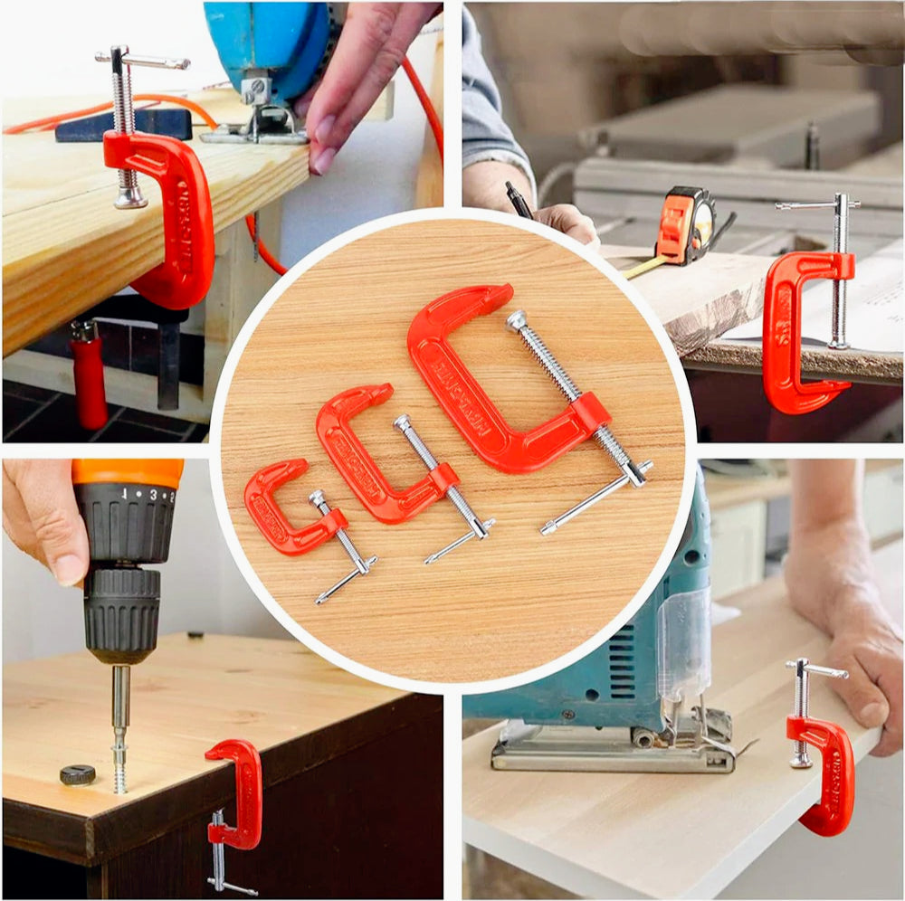 Set 3 morsetti a C in acciaio al carbonio per carpenteria e legno - ambraled
