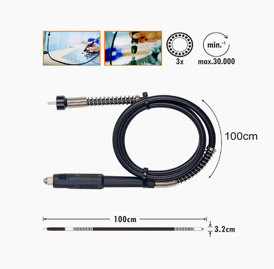 Prolunga mini trapano con albero flessibile mandrino 3,2 mm – Adatta per Ø 2,4–3,2 mm
