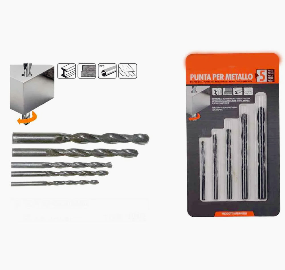 Set di 5 punte da trapano – Frese con punta Ø 4/5/6/8/10 mm per metallo