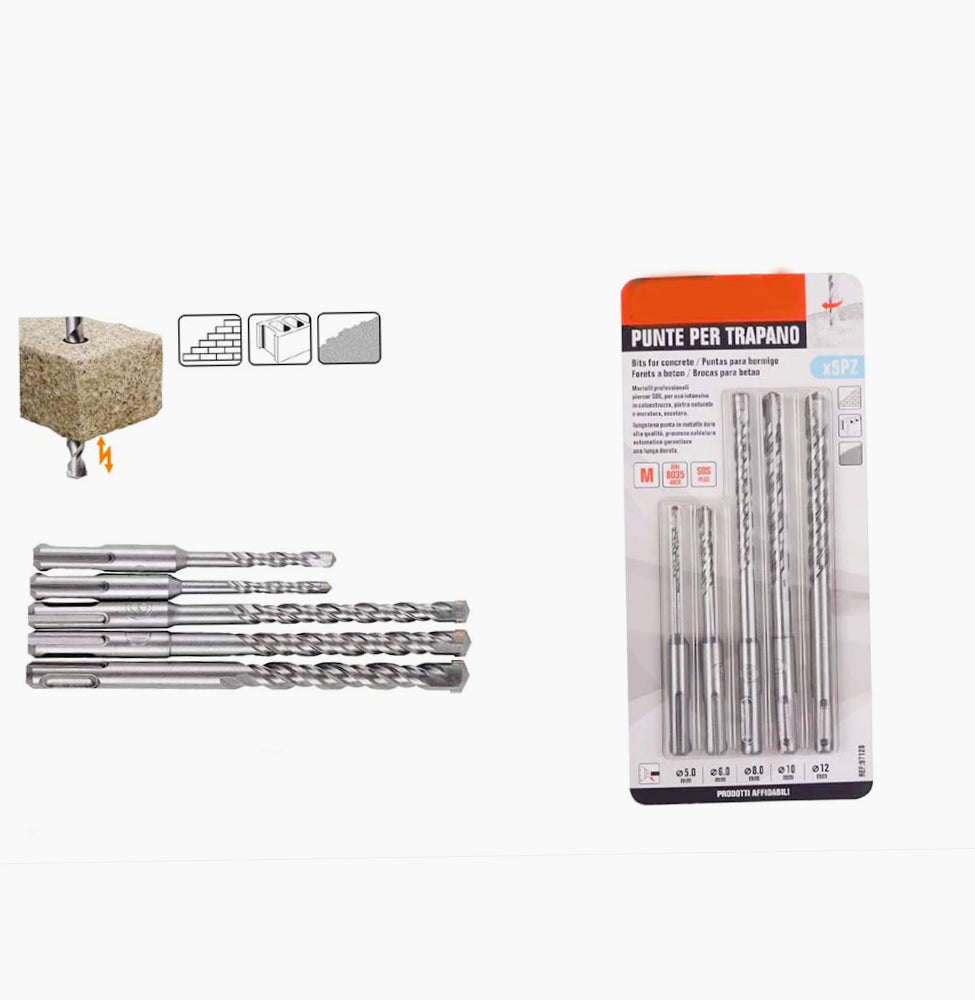 Set di 5 punte da trapano SDS plus – Ø 5/6/8/10/12 mm