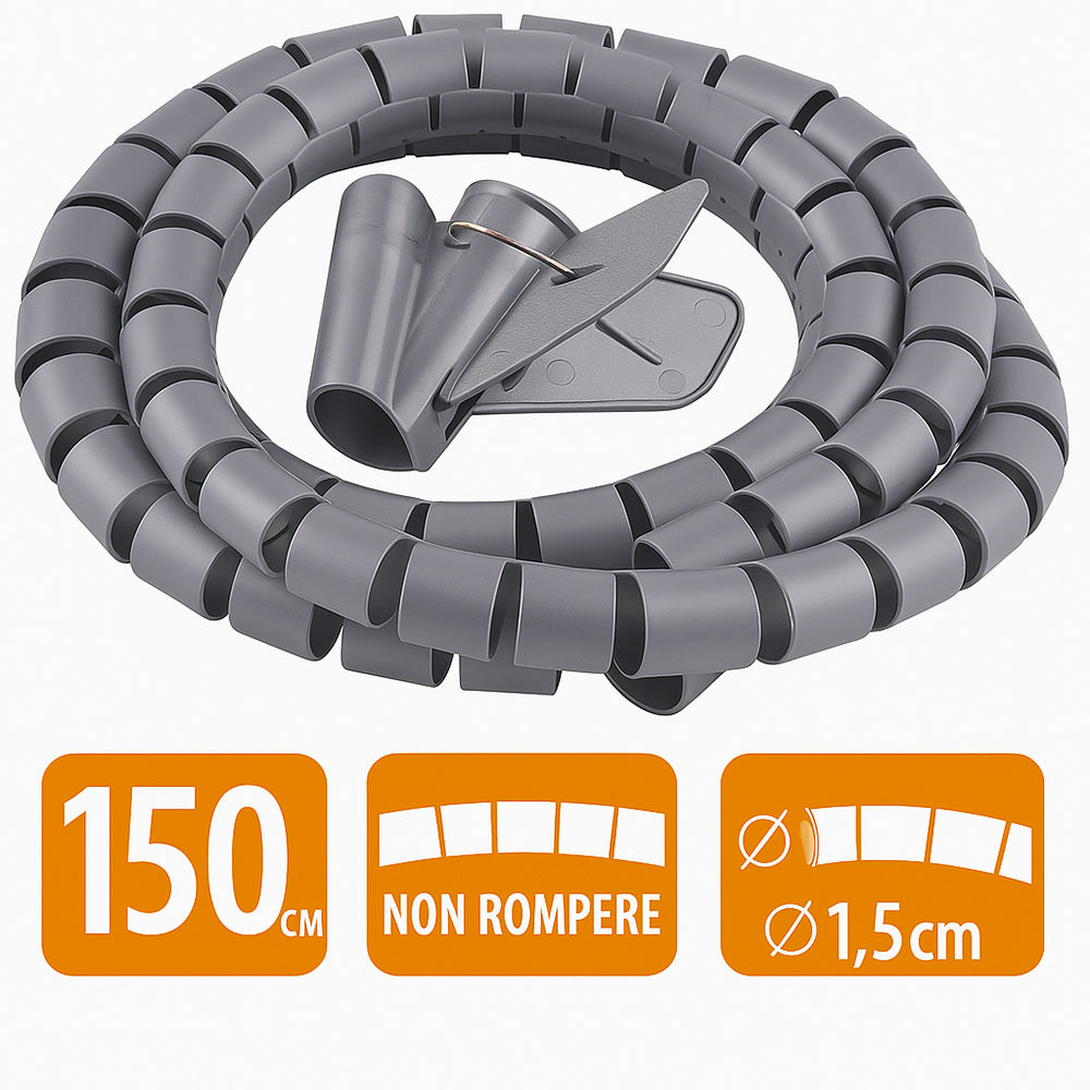 Spiralatore cavi 1,5 m – disponibile in diametri 1,5 cm, 2 cm, 2,5 cm – per ordine e portabilità