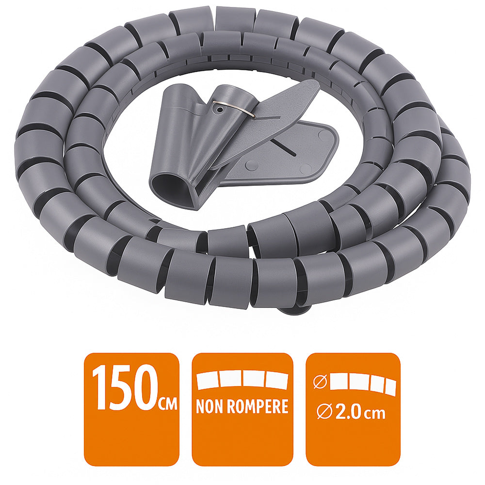 Spiralatore cavi 1,5 m – disponibile in diametri 1,5 cm, 2 cm, 2,5 cm – per ordine e portabilità