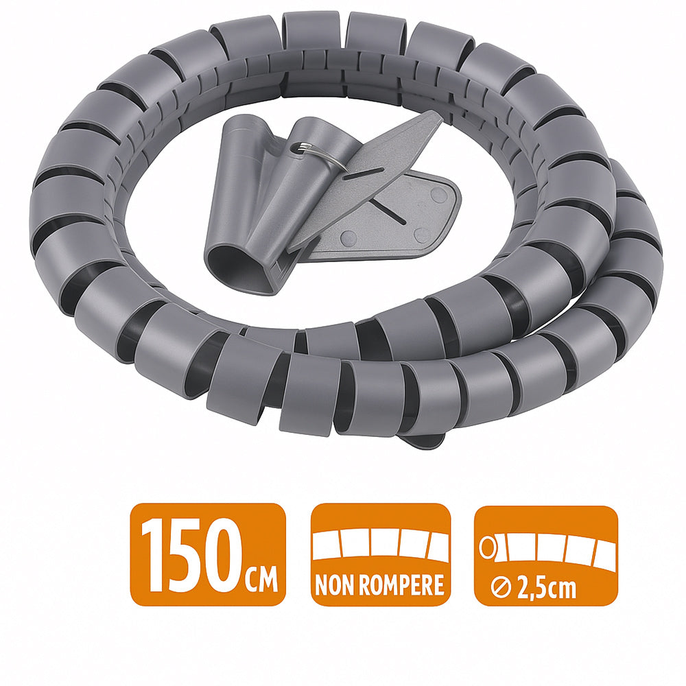 Spiralatore cavi 1,5 m – disponibile in diametri 1,5 cm, 2 cm, 2,5 cm – per ordine e portabilità