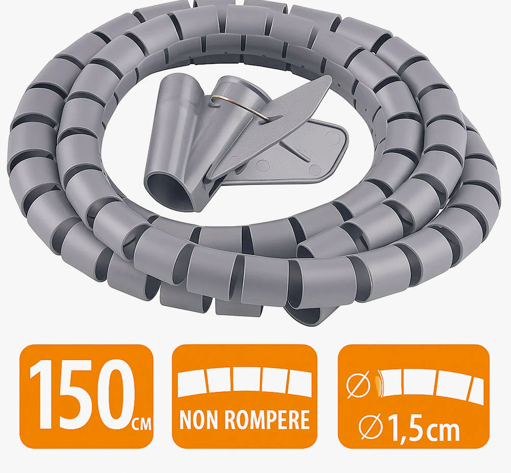 Spiralatore cavi 1,5 m – disponibile in diametri 1,5 cm, 2 cm, 2,5 cm – per ordine e portabilità