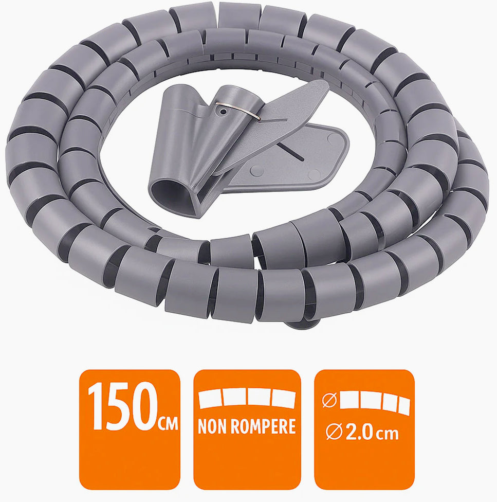 Spiralatore cavi 1,5 m – disponibile in diametri 1,5 cm, 2 cm, 2,5 cm – per ordine e portabilità