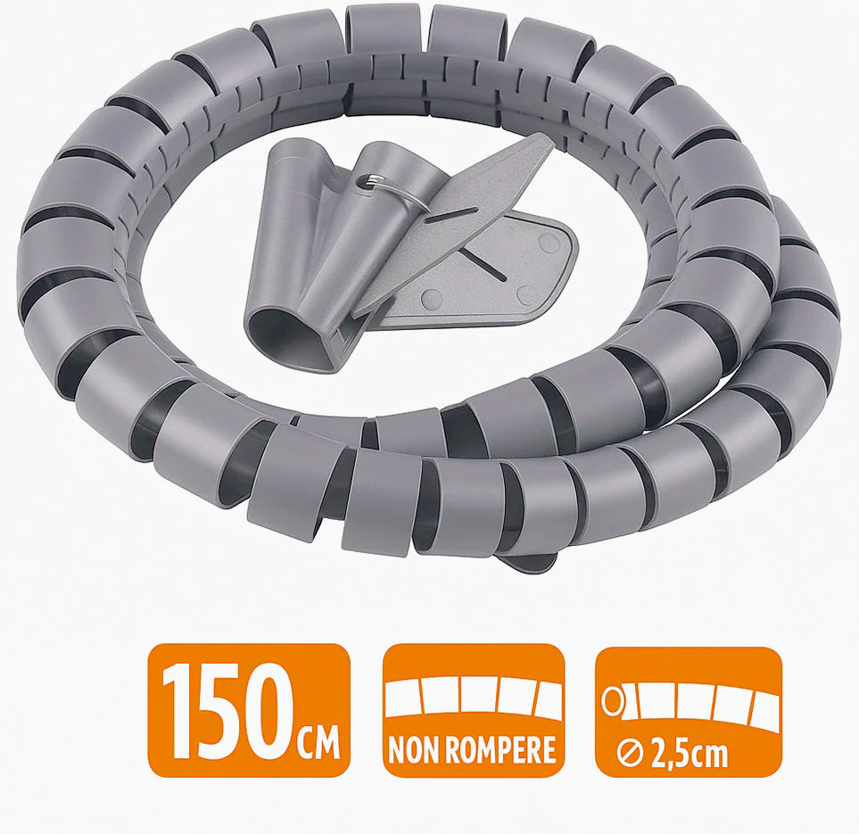Spiralatore cavi 1,5 m – disponibile in diametri 1,5 cm, 2 cm, 2,5 cm – per ordine e portabilità