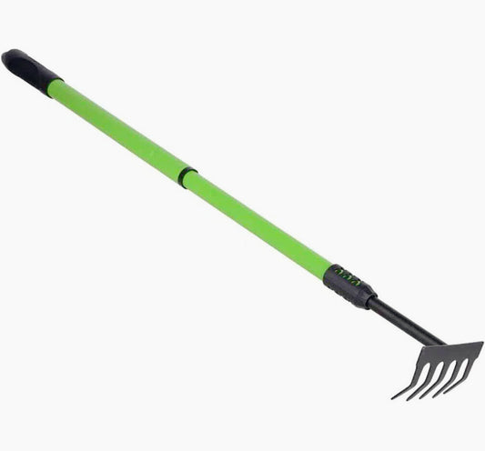 Rastrello da giardinaggio 5 denti curvi, manico telescopico regolabile 53–80 cm – facile da usare